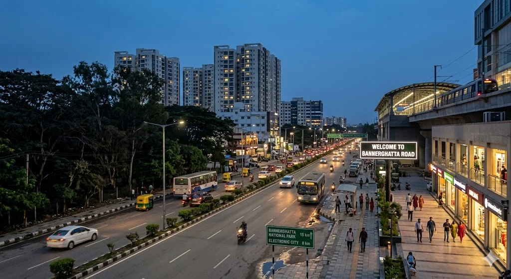 Graph showing 40 percent real estate price growth on Bannerghatta Road from 9000 to 14500 per sq ft driven by Pink Line Metro.